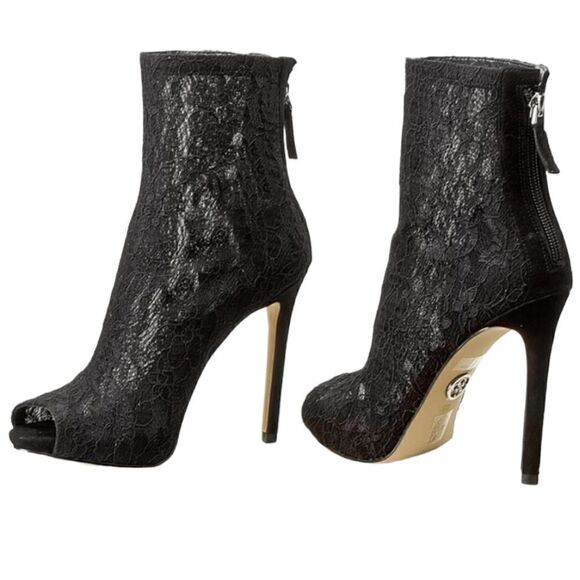 Guess Black Women's Lace Peep-Toe  Ankle Booties Sz 9M - Picture 1 of 8